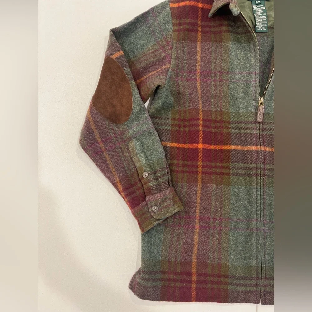 Vintage Lauren Ralph Lauren Petite Tweed Tartan Lamb Wool Leather Elbow Womens M - Picture 2 of 14